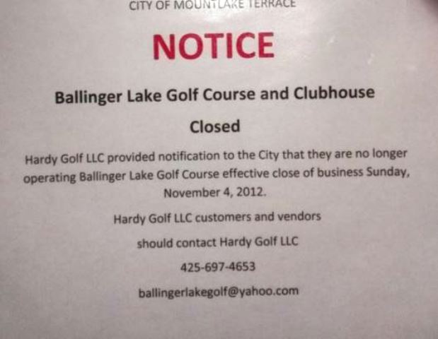 Ballinger Lakes Golf Course, CLOSED 2012